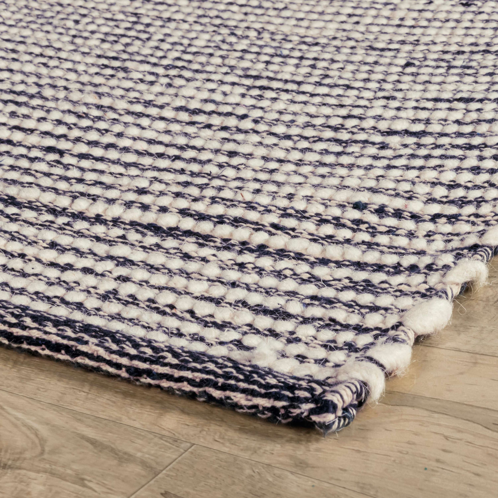 Blue Ivory Mixed Striped Hand-Woven Rug, Runner 2'6" x 8'