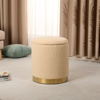 Teddy Fleece Round Ottoman With Storage