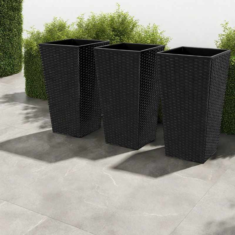 Durable Black Planters, Polypropylene Tall Modern Style For Outdoor Indoor