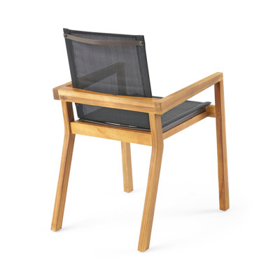Ensemble de 2 chaises de salle à manger Feso, assise en maille grise, structure en teck brun