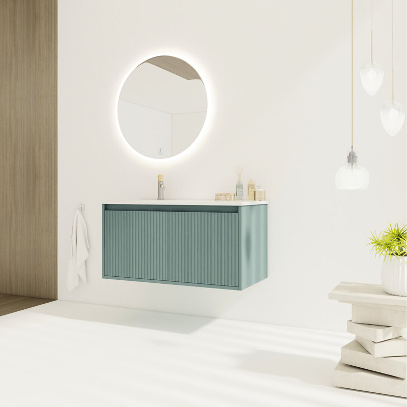 Meuble-lavabo de salle de bain 36 po en résine - armoire murale à 2 portes avec poignées cachées spacieuses