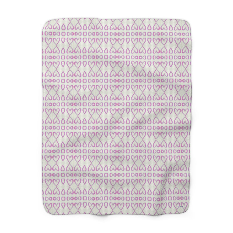 Jeté en molleton Sherpa - motif de cœurs roses