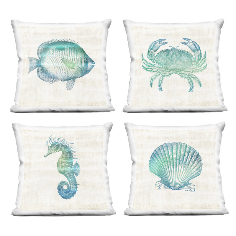 Coussin Aquatic Sea Life Impressions Design par Susan Arnot (ensemble de 4)