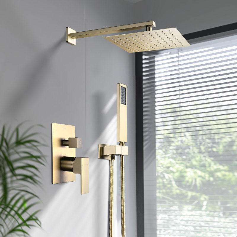 Aquaterior Shower Faucet Set Wall Mount Concealed Mixer Valve Rain Shower Gold