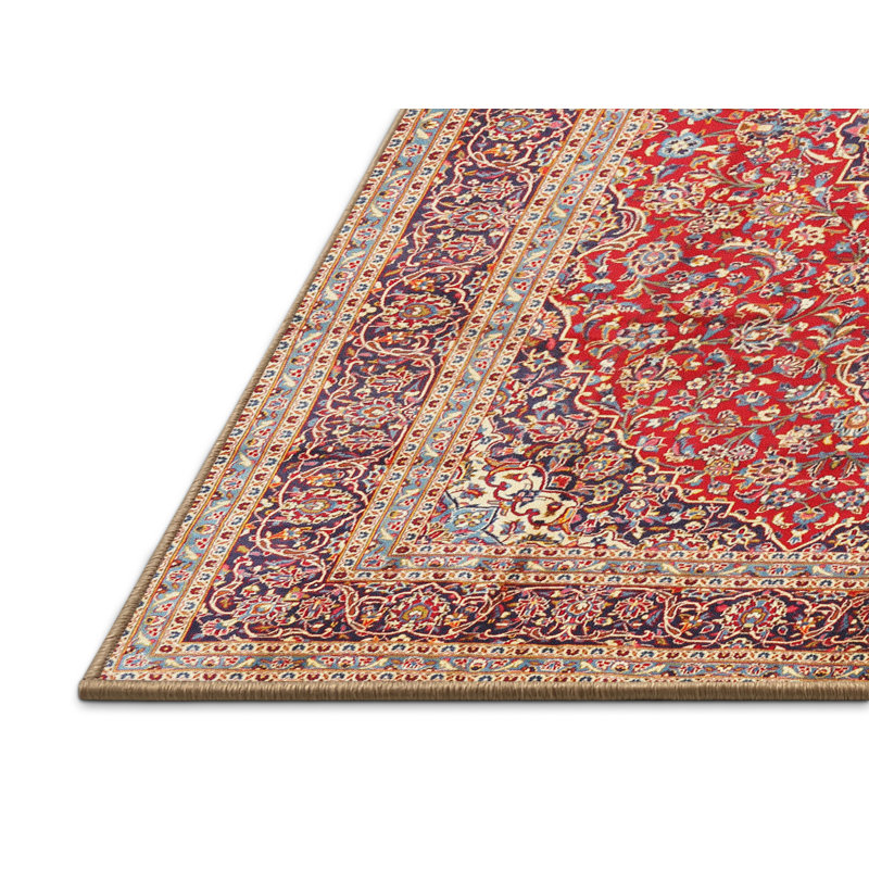Tapis rouge/noir/jaune clair traditionnel Champetre, Rectangle 4 pi x 6 pi
