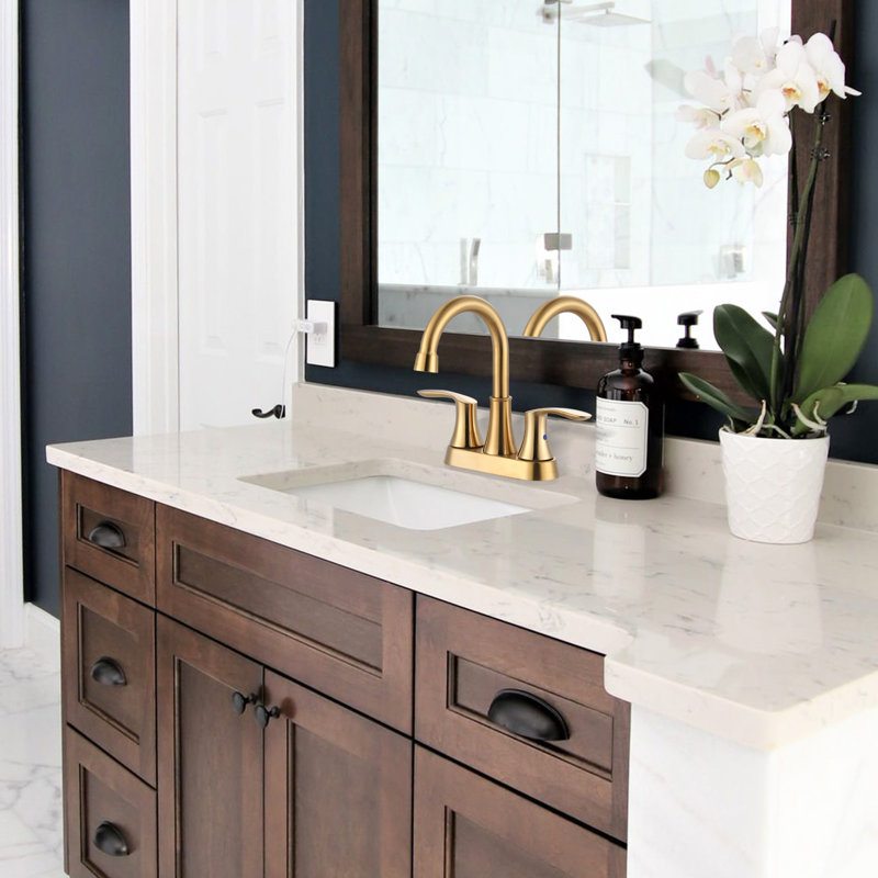 4-Inch Centerset Dual Handle 3-Hole Bathroom Sink Faucet With Pop-Up Drain, Gold