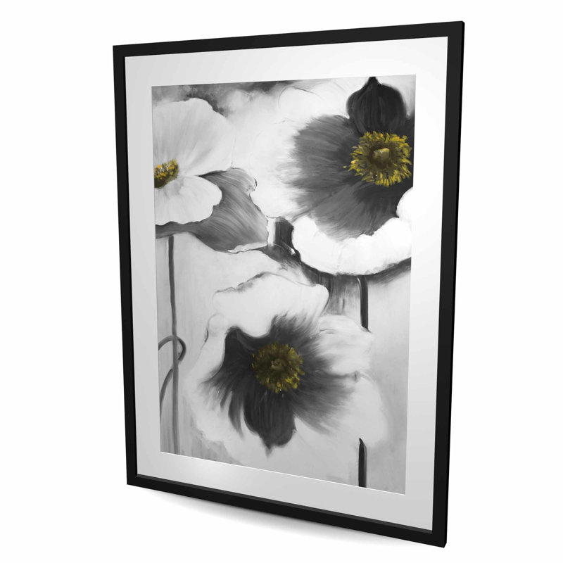 Fleurs noires et blanches | Reproduction encadrée matte pour la décoration intérieure