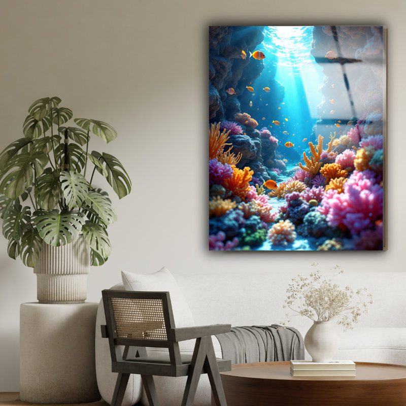 Art mural en verre trempé sous la mer, H 20 po x l 16 po