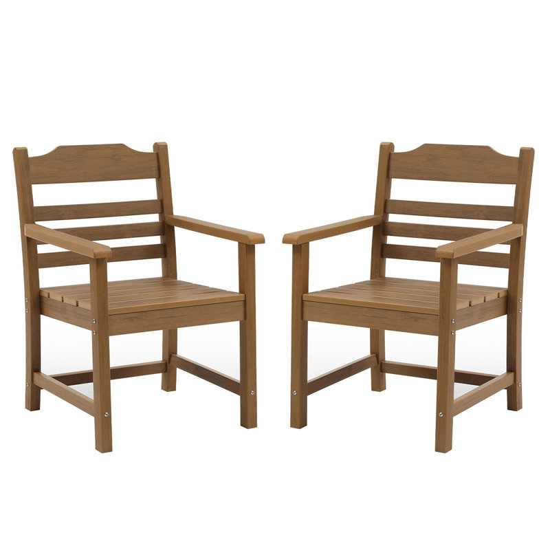 Chaise de salle à manger de patio avec ensemble de 2 accoudoirs, matériau HIP avec fauteuil imitation grain de bois pour terrasse