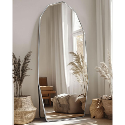 71" X 32" Diamond-Shaped Full Length Mirror, Silver Aluminum Frame, Wall-Mounted Or Leaning Modern Floor Mirror For Bedroom, Living Room, Or Bathroom