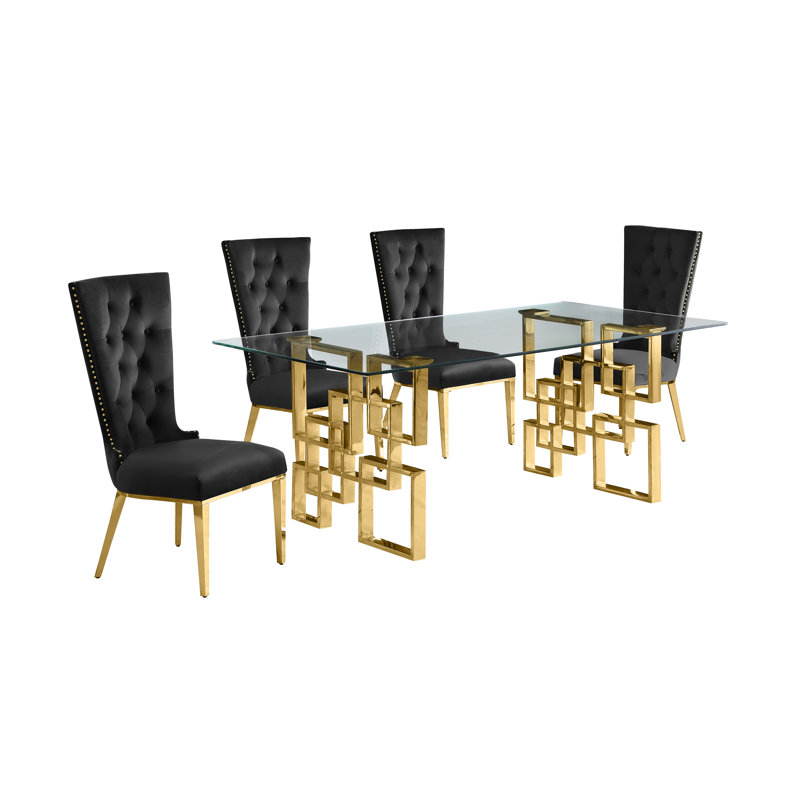 5 pièces Ensemble repas, 5, Noir / or