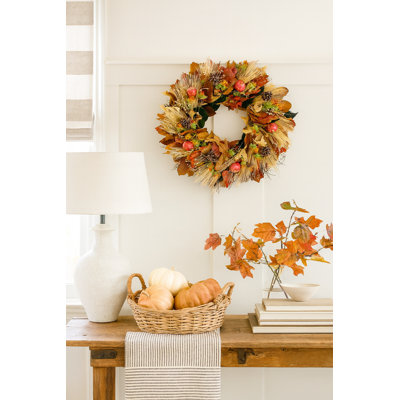 Preserved Dried Flower Harvest Apple and Wheat 22" Wreath