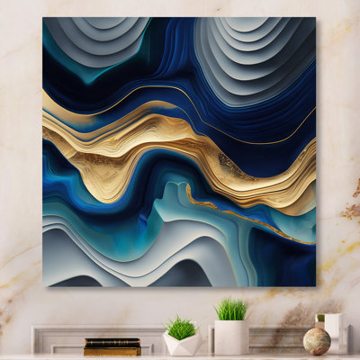 Décoration murale moderne en métal bleu vif et agate dorée I