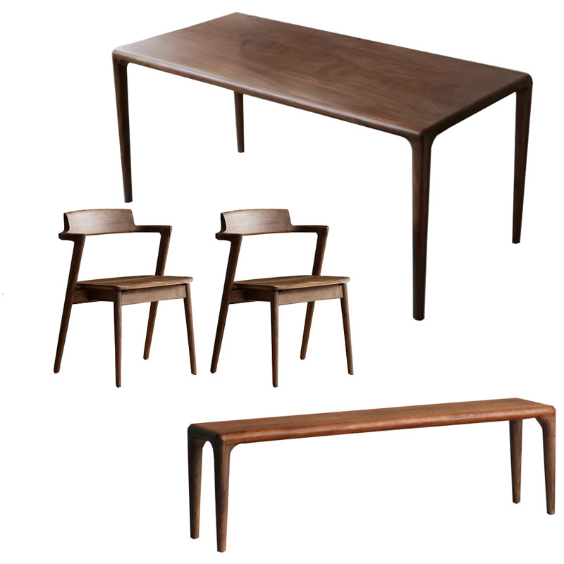 Black Walnut Dining Table And Chairs 4 - Person Walnut Solid Wood Top Four Leg Dining Set