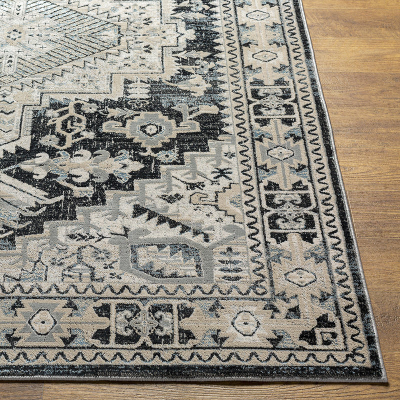 Tapis noir / gris / beige Southwestern, Rectangle 2 pi x 3 pi