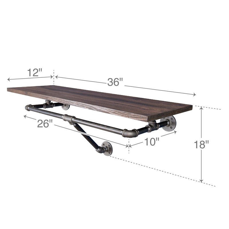 Rustic Pipe Wardrobe Rack Kit with Wood Shelf, 18" H x 36" W x 12" D, Trail Brown