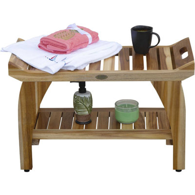 Tranquillité d'EcoDecors, banc de douche en teck, banc de douche en teck, banc de douche en teck pour douche intérieure, banc de douche en bois de teck, en teck terreux