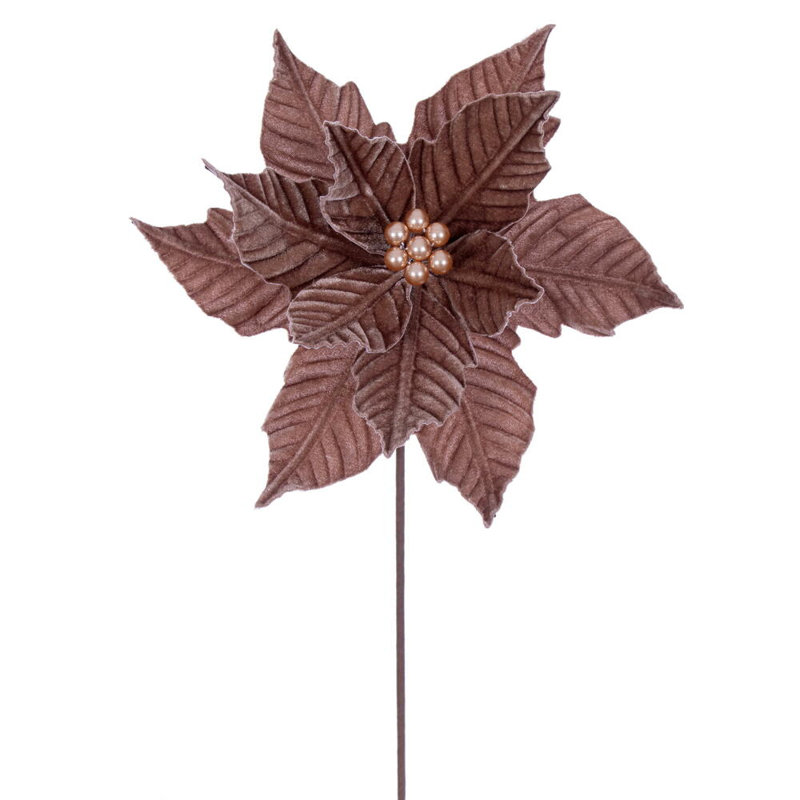 Tige de poinsettia en velours vert minuit 12 po x 20 po Il comprend quatre pièces par sac., Brun