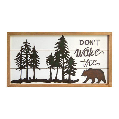 Panneau mural en bois «Don't Wake the Bear» rustique 23,7 po H