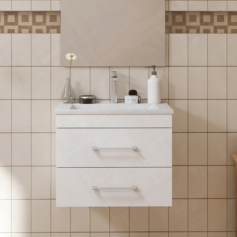 Meuble-lavabo mural avec lavabo double en céramique, 24"