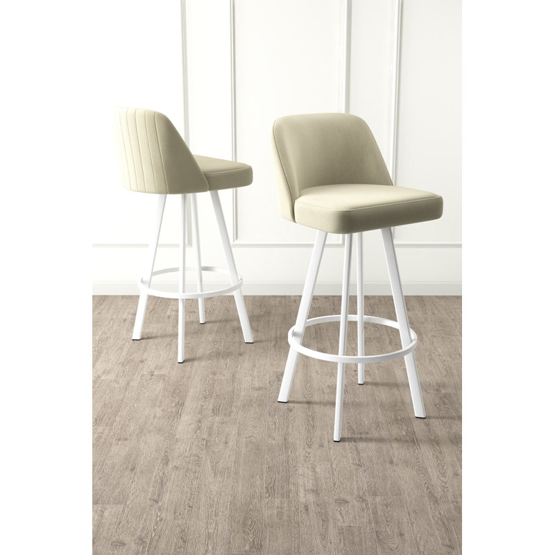 Ensemble de tabourets de bar modernes (4 pièces), crème et blanc, 17,3 po x 41,3 po x 16,5 po | Structure 100% métal, rotatif à 360 °, tissu Babyface avec dossier en mousse à 22 compartiments et siège en mousse à 28 garnitures | Design scandinave élégant pour la cuisine et la salle à manger
