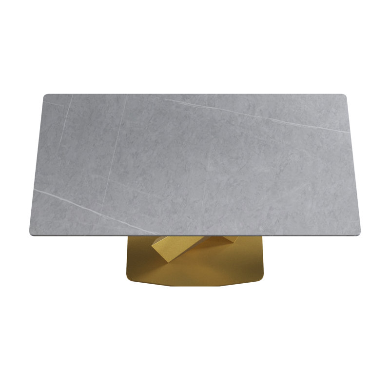 Sintered Stone Dining Table, 29.53” H x 63" W x 35.4" D, Gold, Gray