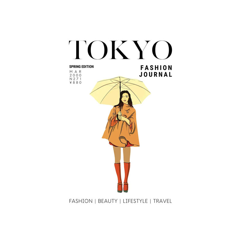 Tokyo Japanese Fashion Magazine Cover With Girl Holding Umbrella by Design Harvest - Wrapped Canvas Print