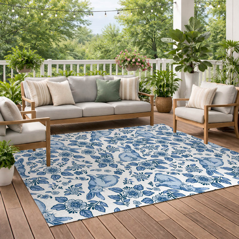 Tapis d'extérieur Bunny, Bleu, Rectangulaire 3 pi x 5 pi