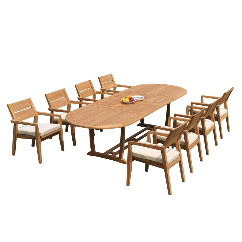 Maskell 12 - Person Teak Wood Patio Dining Set with Oval Table, 29.5" H x 94" L x 42.5" W, 8