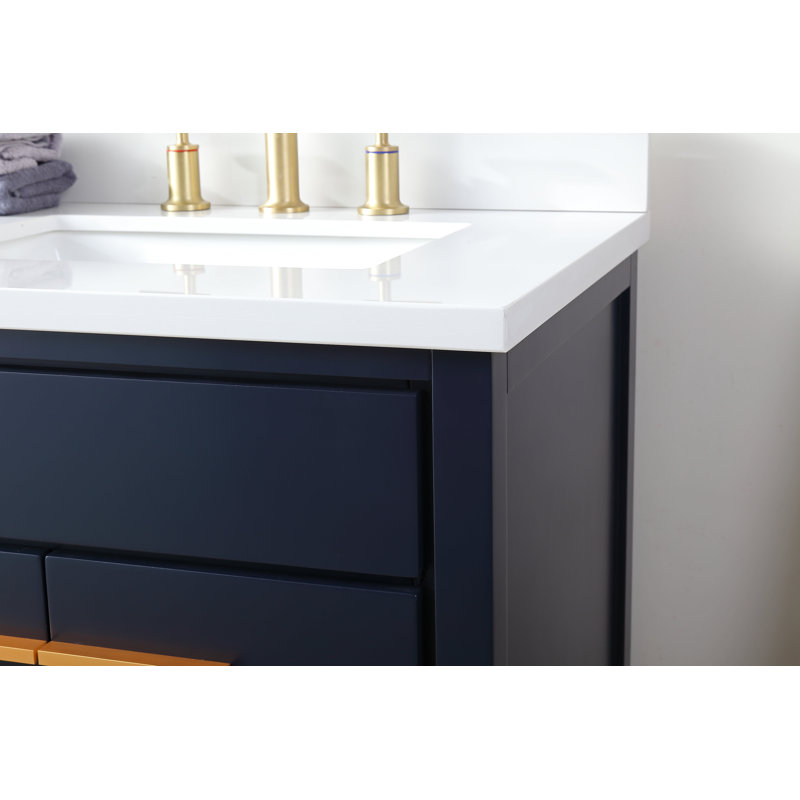 Navy Blue Double Sink Freestanding Bathroom Vanity with Brass Accents