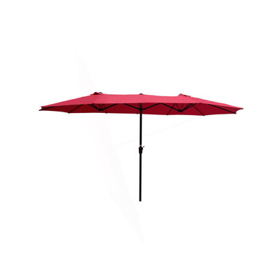 Parasol extérieur imperméable de 15 pi x 9 pi à double face avec table de jardin et parasols simples avec manivelle et évents pour terrasse de jardin