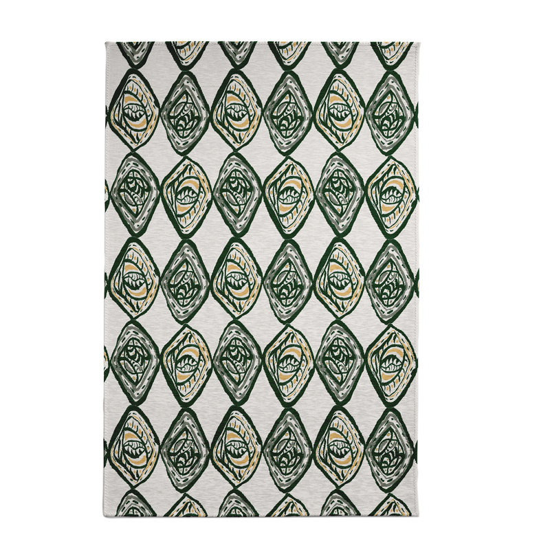 Tapis à motif géométrique vert, Rectangle 4 pi x 6 pi