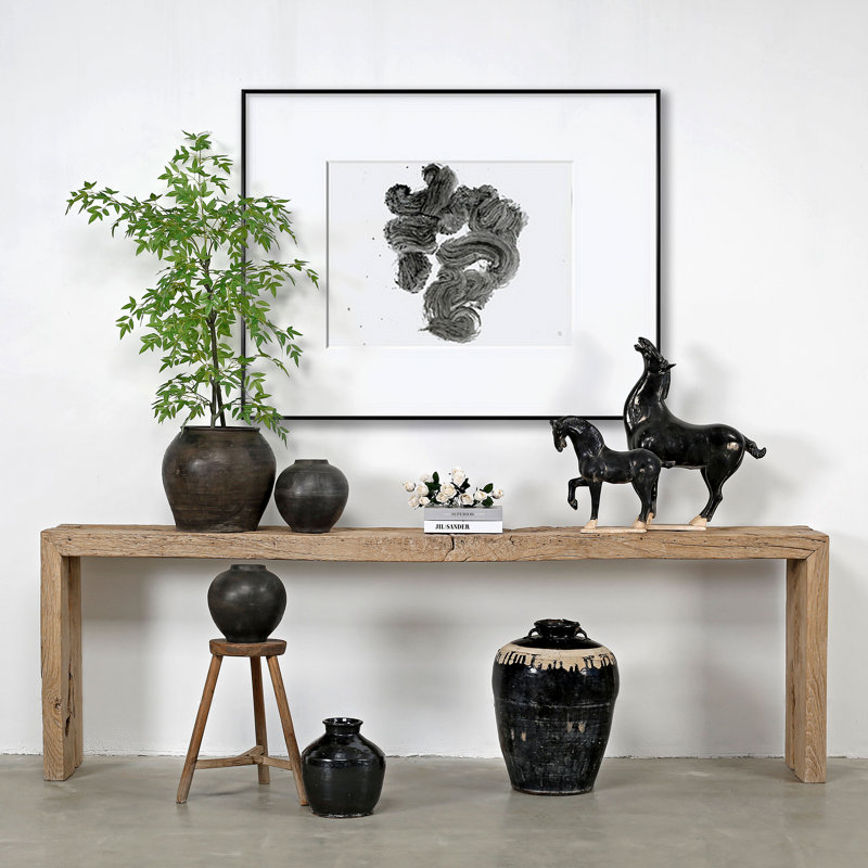 Weathered Wood Console Table with Storage and Intricate Detailing