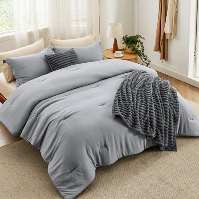 Ensemble d'édredon complet pour lit 5 pièces - lit dans un sac avec jeté en polaire et coussin décoratif, ensembles d'édredon légers, literie toutes saisons, gris foncé