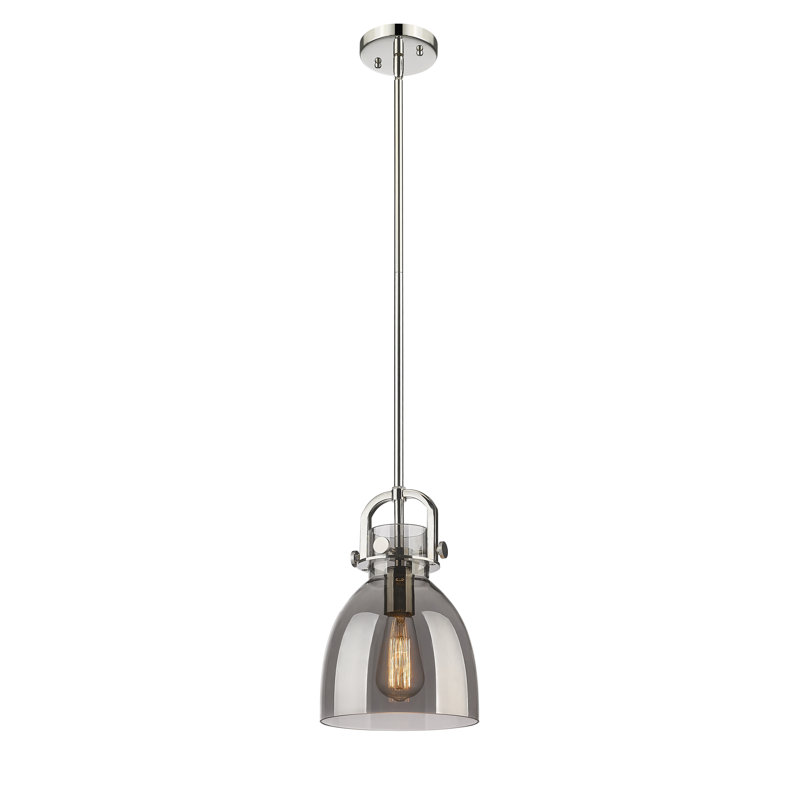 Luminaire suspendu sur tige 1 lumière Wimbush, Nickel poli, Plaqué couleur fumée, H 9,63 po x l 8 po x P 8 po