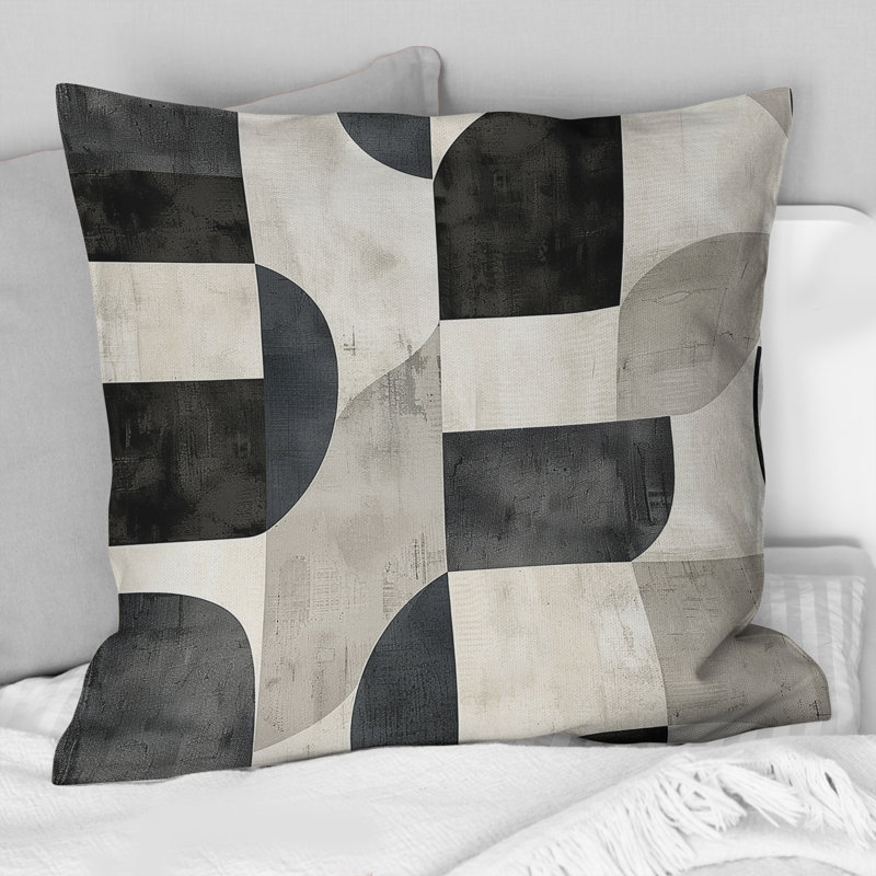 Coussin Mid-Century noir et gris Midcentury Shapes I, H 16 po x l 16 po