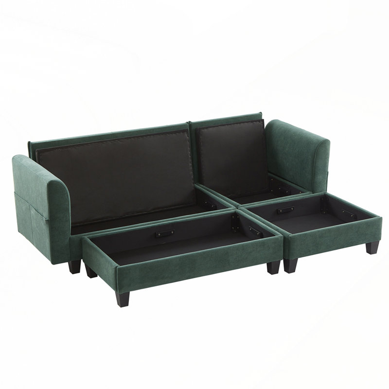 Sectional Sofa L-shaped Sofa Upholstered with Ample Storage Space, Movable Ottoman and Six Throw Pillows for Living Room