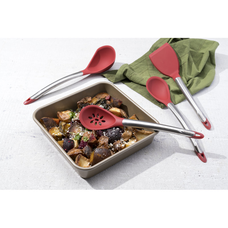 Cuisipro 4 Piece Utensil Set, Black, Heat and Stain Resistant, Spoon, Ladle, Slotted Spoon and Turner, Red