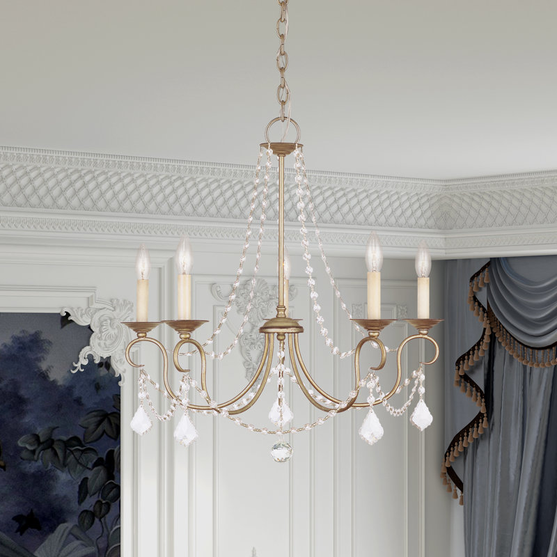Lustre traditionnel de style bougie avec détails en cristal Fabio, Feuille d’argent antique
