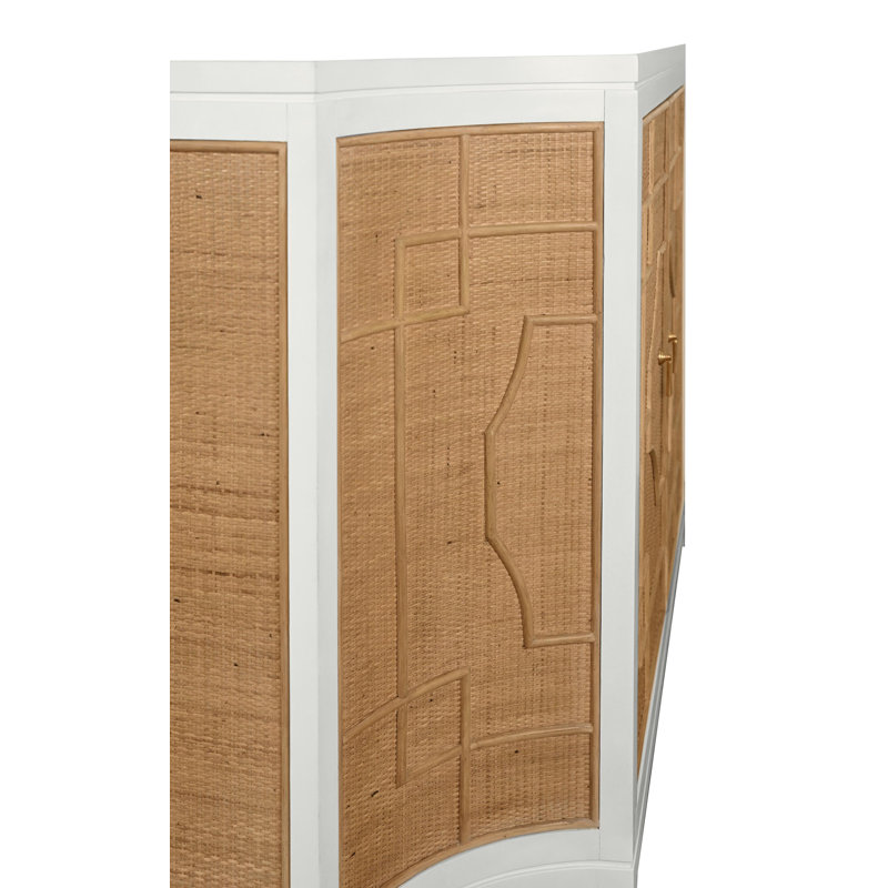 Two Door Decorative Rattan Overlay Cabinet With Curved Ends Painted, Matte White