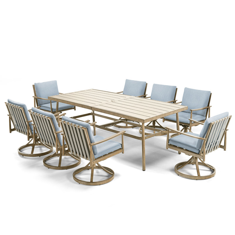 Mariene Rectangular 8 - Person 39.8 Outdoor Dining Set, Beige, Blue