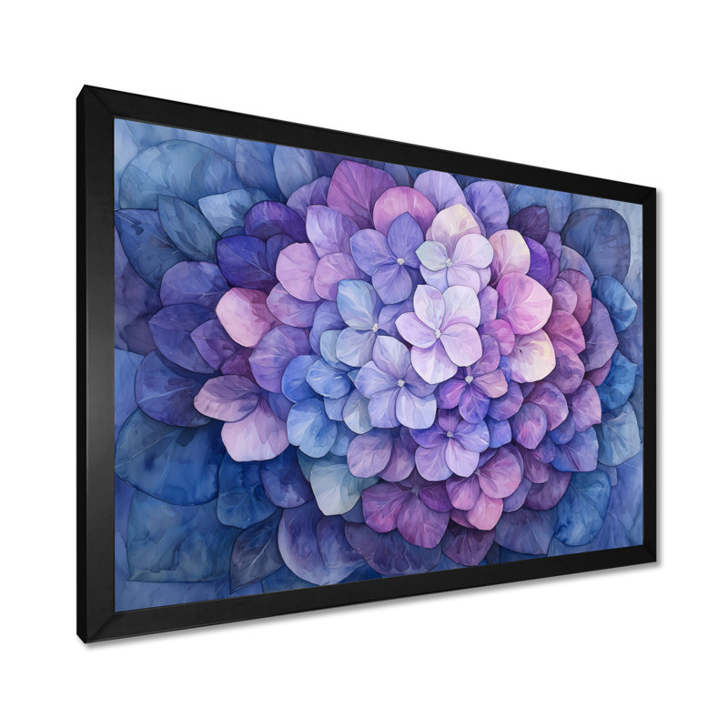 Irjat hortensia à l'aquarelle Mandella de l'encre mauve I - hydrangées, art mural sur toile, H 30 po x l 40 po, Noir