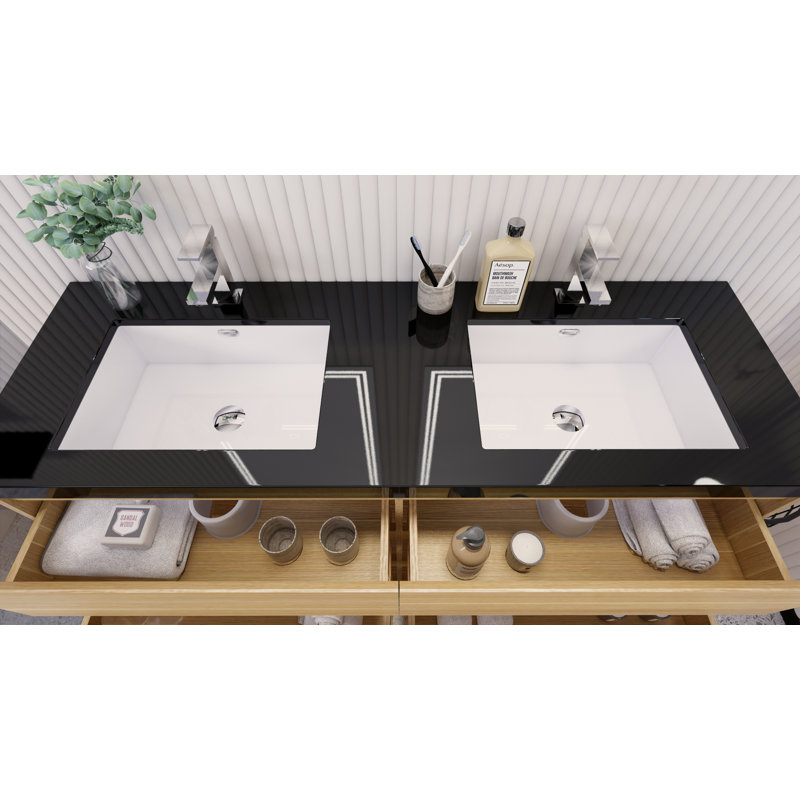 Reyes 58.5'' Double Bathroom Vanity Base Only, White Oak