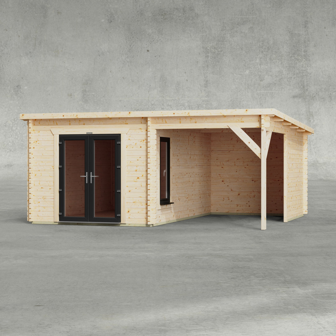Powersheds 18 x 16ft Pent Canopy Log Cabin, Double doors - 44mm