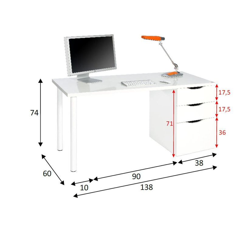 Vespera Arctic White Desk With 3 Drawers Modern, Functional Study Table, Computer Laptop Workspace Solution