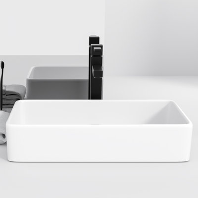 PLUSTEEL 16'' Ceramic Rectangular Vessel Bathroom Sink