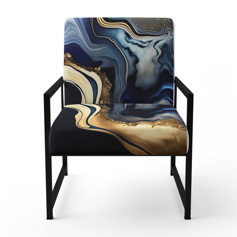 Fauteuil abstrait géométrique en marbre mauve et bleu abstrait de 25 po de largeur, Noir, noir, noir, noir