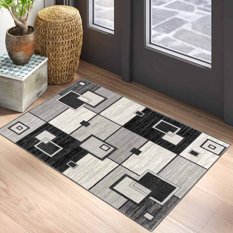 Tapis gris à motif abstrait Dillup-Jones, Rectangle 2 pi 8 po x 5 pi