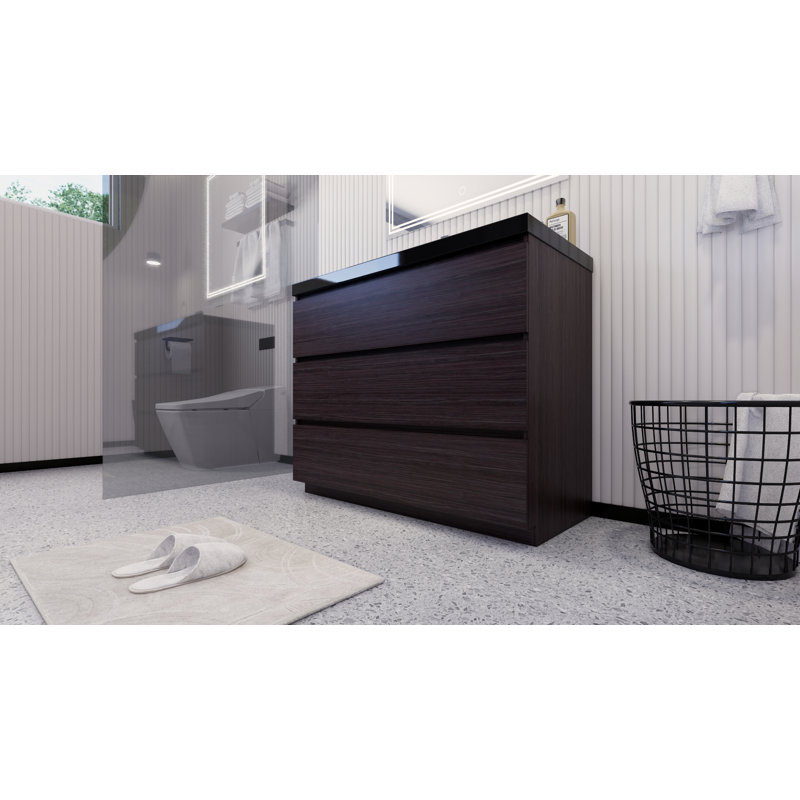 Base de meuble-lavabo Reyes, Chêne gris foncé