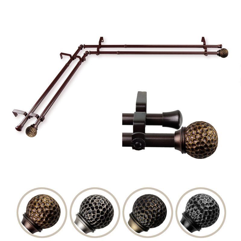 Tringle à rideaux double de coin Celio 13/16 po de diamètre, Cacao, 120" - 170"